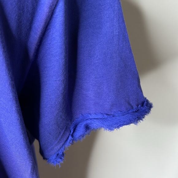 LANVIN Blue Knit Embellished Chiffon Trimmed Tee - Picture 6 of 8